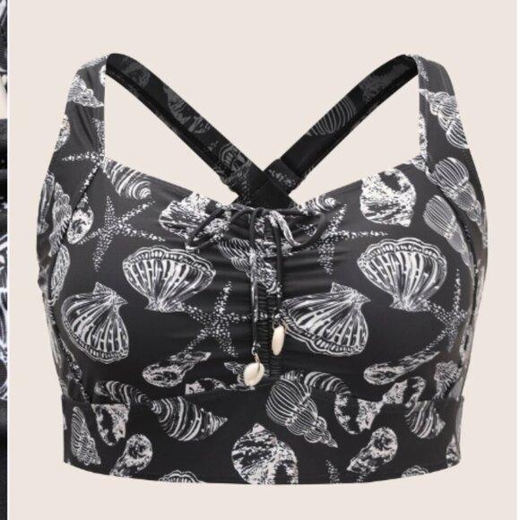 BloomChic Size L Shell Print Drawstring Ruched Skinny Swim Top us 12 - Picture 5 of 7